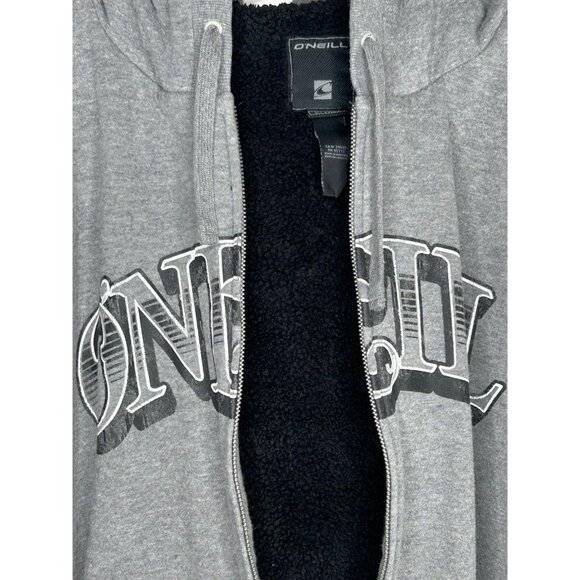 O'Neill Hoodie Mens Extra Large Y2K Gray Sherpa Lined Zip Up Jacket Spell Out - Picture 3 of 15